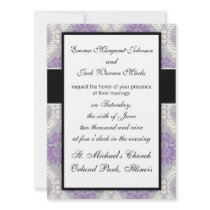 purple cream and grey royale damask design pattern custom invites