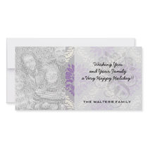 purple cream and grey royale damask custom photo card