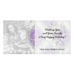 purple cream and grey royale damask custom photo card