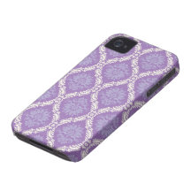 purple cream damask pattern Case-Mate iPhone 4 cases
