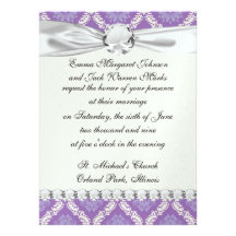 purple cream damask pattern custom invite