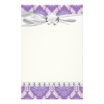 purple cream damask pattern custom stationery