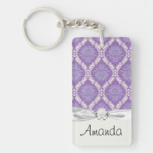 purple cream damask pattern rectangle acrylic keychains