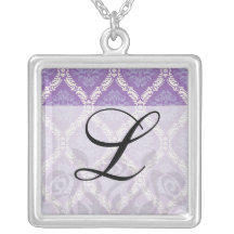 purple cream damask pattern necklaces