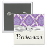 purple cream damask pattern pinback button