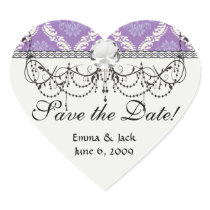 purple cream damask pattern heart sticker