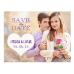 PURPLE CREAM HEART PHOTO SAVE THE DATE POST CARDS