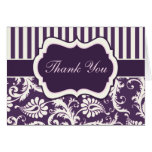 Purple, Cream, Pink Stripe Damask Thank You Card
