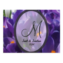 Purple Crocus Flower Monogram Post Card