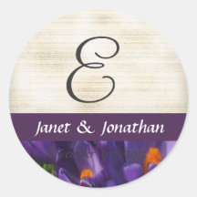 Purple Crocus Flower Monogram Round Sticker