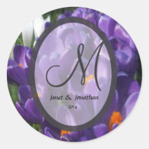 Purple Crocus Flower Monogram Round Sticker