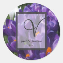 Purple Crocus Flower Monogram Round Sticker