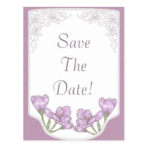 Purple Crocus Flowers Wedding Save The Date Post Card