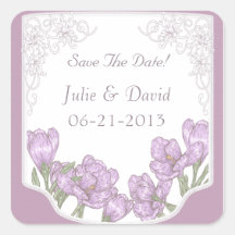 Purple Crocus Flowers Wedding Save The Date Square Sticker