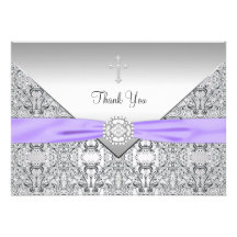 Purple Cross Elegant Christian Thank You Card Personalized Invitation