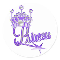 Purple Crown Princess Round Sticker
