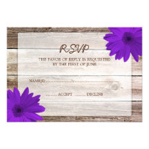 Purple Daisy Barn Wood Wedding RSVP Response Card
