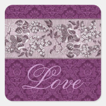Purple Damask and Flowers Love Stickers