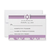 Purple Damask Bat/Bar Mitzvah Reply Card Personalized Announcement