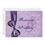 Purple Damask Bow Wedding Invitation