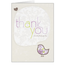 Purple Damask Chicks Birth Announcement Thank You Card