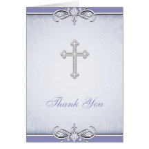 Purple Damask Cross Christian Thank You Card