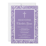 Purple Damask Cross Girl Baptism Christening Invitation