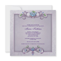 Purple Damask Cross Girls First Communion Custom Invitations