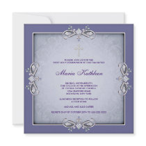 Purple Damask Cross Girls First Communion Custom Announcements