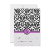 Purple Damask Folding Tent  Place Card Personalized Invitations