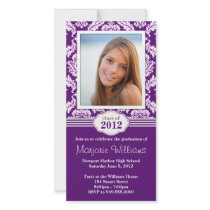 Purple Damask Graduation Invitation Class of 2012 Personalized Photo Card