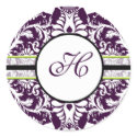 Purple Damask Initial Sticker Letter H Wedding
