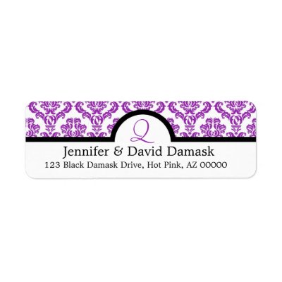 Purple Damask Monogram Q Wedding Mailing Labels by CoutureLabels