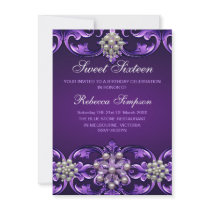 Purple Damask & Pearl Sweet 16 Birthday Invite