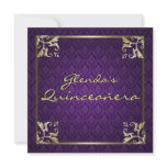 Purple Damask Quinceañera Custom Invitation