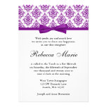 Purple Damask Ribbon Bow Bat Mitzvah Invitations