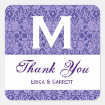 Purple Damask Thank You Monogram Wedding R320 Stickers