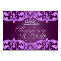 Purple Damask & Tiara Thank You Card