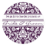 Purple Damask Vintage Floral Wedding Favours stickers