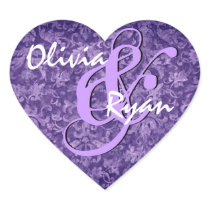 Purple Damask Wedding Heart Sticker