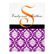 Purple Damask Wedding Invitations Orange Monograms