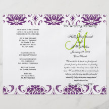 Purple Damask Wedding Program Flyers