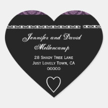 Purple Damask Wedding Set - Heart Sticker