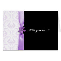 purple damask Will you be my bridesmaid card