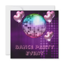 Purple Dance Party Event Mirrorball Love Balloons Custom Announcements