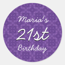 Purple Diamonds 21st Birthday Custom Name V213 Round Sticker