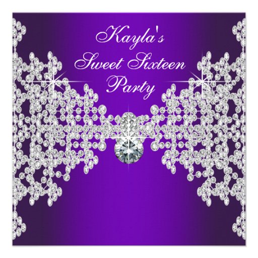 Purple Diamonds Purple Sweet Sixteen Birthday Personalized Invitation