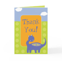 Purple Dinosaur Birthday with Dots Thank You Greeting Card