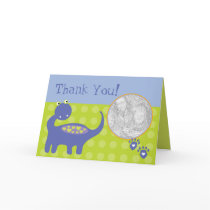 Purple Dinosaur Birthday with Dots Thank You Card