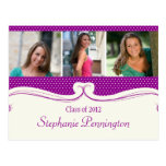 Purple dot photo graduation party announcement post cards